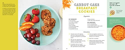 Recipe page for carrot cake breakfast cookies with ingredients and instructions.