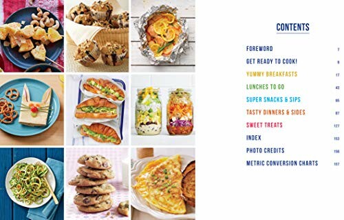 Collage of various food dishes and cookbook contents page.