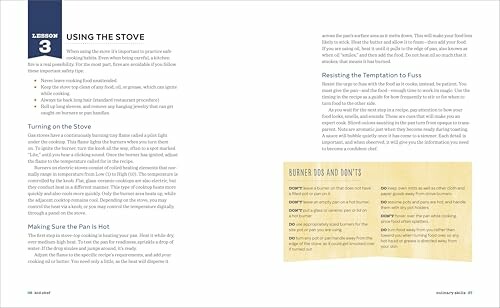 Cooking lesson page on using the stove with tips and instructions.